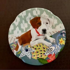 Colorful Dog Design Plate “Mae Flowers” by Jay Mccellan Studio